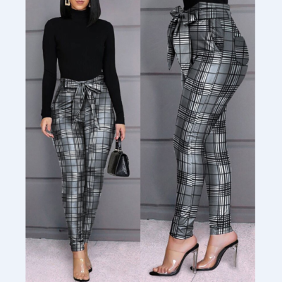 Women'S Black And White Check Tight Trousers