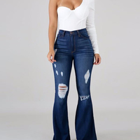 Slim Fashion Ripped Denim Stretch Flared Pants - Thumbnail 2
