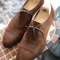 Best Brown Cap Toe Handmade Lace up Suede Shoes For Men - Thumbnail 1