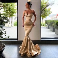 Sexy Mermaid Sweetheart Champagne Satin Long Prom Dresses - Thumbnail 1