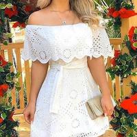 Sweet Women Temperament One-Shoulder Short-Sleeved Dress - Thumbnail 1