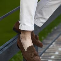 New Handmade Dark Brown Suede Tassels Loafer Shoes For Men - Thumbnail 1