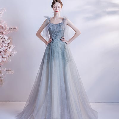 Cute tulle long a line prom dress evening dress - Thumbnail 4