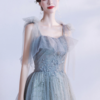 Cute tulle long A line prom dress evening dress - Thumbnail 1