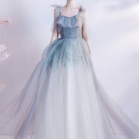 Cute tulle long A line prom dress evening dress - Thumbnail 3