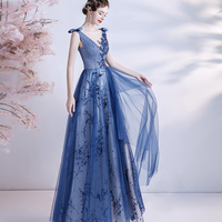 Elegant tulle sequins long A line prom dress evening dress - Thumbnail 1