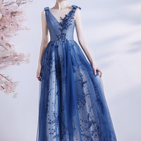 Elegant tulle sequins long A line prom dress evening dress - Thumbnail 2