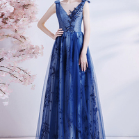 Elegant tulle sequins long A line prom dress evening dress - Thumbnail 3