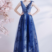 Elegant tulle sequins long A line prom dress evening dress - Thumbnail 4