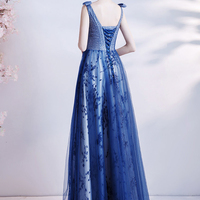 Elegant tulle sequins long A line prom dress evening dress - Thumbnail 7