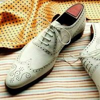 Elegant Oxfords White Leather Handmade Brogue Wingtip Lace up Shoes - Thumbnail 1