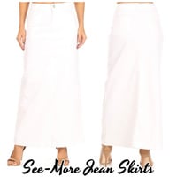 WHITE LONG DENIM SKIRT - Thumbnail 1