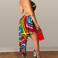 Women Sling V-Neck Printed Irregular Dress - Thumbnail 1