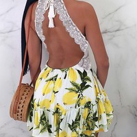 Sexy V-Neck Print Lace Sleeveless Dress - Thumbnail 1