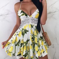 Sexy V-Neck Print Lace Sleeveless Dress - Thumbnail 2