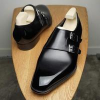 Classic Hand Stitch Black Luxury Double Monk Shoes - Thumbnail 1