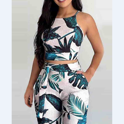Printing sexy sling vest two-piece set