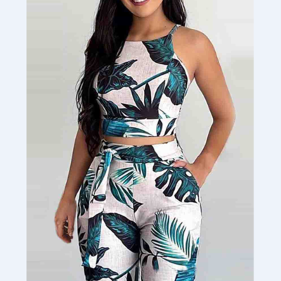 Printing Sexy Sling Vest Two-Piece Set