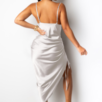 Sexy Solid Color Sling Bag Hip Dress - Thumbnail 1