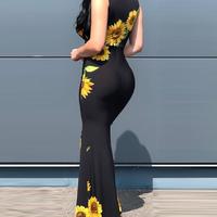 Elegant Women'S V-Neck Printed Sleeveless Dress - Thumbnail 2