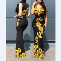 Elegant Women'S V-Neck Printed Sleeveless Dress - Thumbnail 3