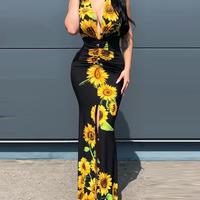 Elegant Women'S V-Neck Printed Sleeveless Dress - Thumbnail 1