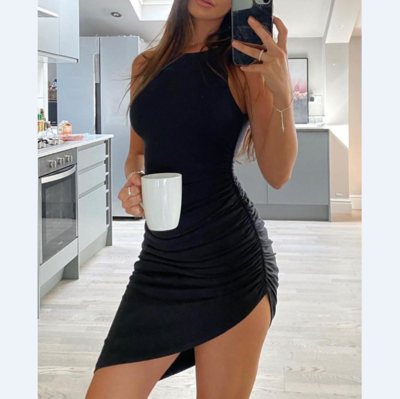 Round Neck Sexy Irregular Sleeveless Slim High Waist Dress