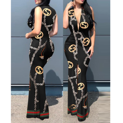 Sexy Fashion Sleeveless V-Neck Print Stitching Dress