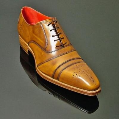 Best handmade tan cap toe brogue leather lace up shoes for decent personality - Thumbnail 3