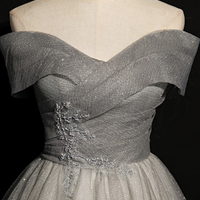 Gray tulle sequins long A line prom dress evening dress - Thumbnail 1