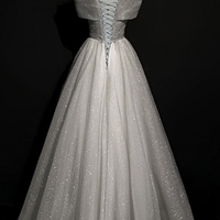 Gray tulle sequins long A line prom dress evening dress - Thumbnail 3