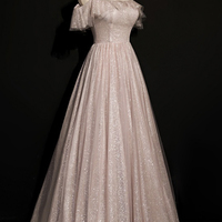 Shiny tulle sequins long A line prom dress evening dress - Thumbnail 2