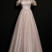 Shiny tulle sequins long A line prom dress evening dress - Thumbnail 5