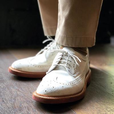 Handmade oxfords white suede brogue wingtip lace up dress shoes - Thumbnail 4