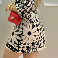 Women's Black Printed Long Sleeve Dress - Thumbnail 2
