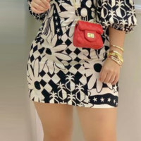 Women's Black Printed Long Sleeve Dress - Thumbnail 1