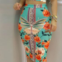 Blue Butterfly Floral Vest Print Two-Piece Set - Thumbnail 1