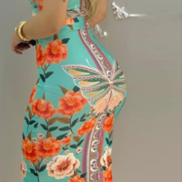 Blue Butterfly Floral Vest Print Two-Piece Set - Thumbnail 2