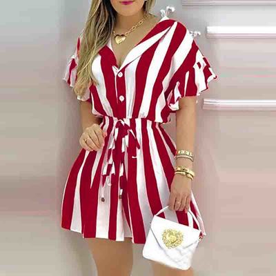 Fashion striped short sleeve dress - Thumbnail 3