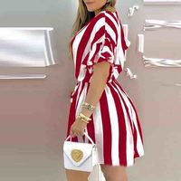 Fashion Striped Short Sleeve Dress - Thumbnail 3