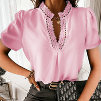 Solid Color Lace Splicing Short-Sleeved Shirt Top - Thumbnail 1