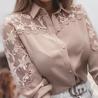 Temperament Lace Stitching Long-Sleeved Cardigan Shirt Top - Thumbnail 1
