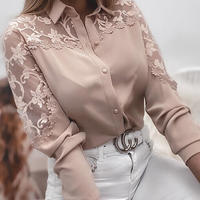 Temperament Lace Stitching Long-Sleeved Cardigan Shirt Top - Thumbnail 2