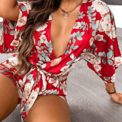 Red vest floral jumpsuit - Thumbnail 5