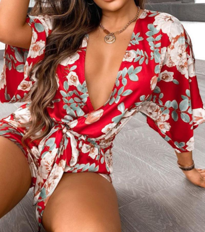 Red Vest Floral Jumpsuit