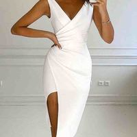 V-Neck Sleeveless Design Split Dress - Thumbnail 2