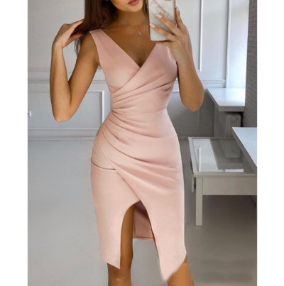 V-Neck Sleeveless Design Split Dress