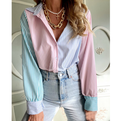 Long sleeve v-neck colorful striped shirt
