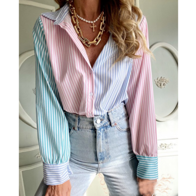 Long Sleeve V-Neck Colorful Striped Shirt