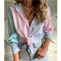 Long Sleeve V-Neck Colorful Striped Shirt - Thumbnail 2
